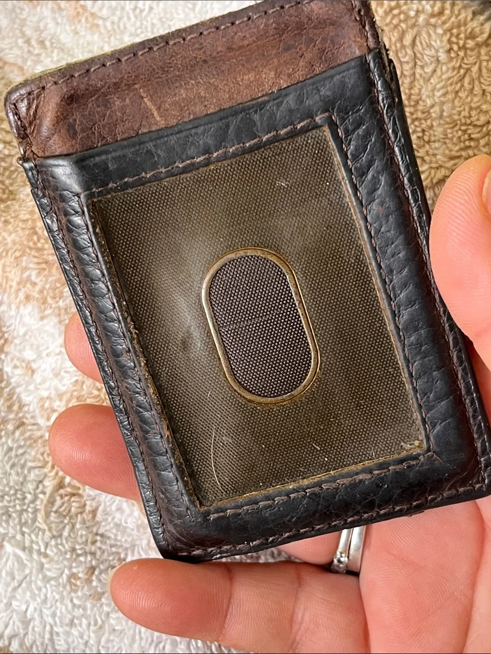 Ariat Dark Brown Leather Money Clip with Silver Shield Emblem